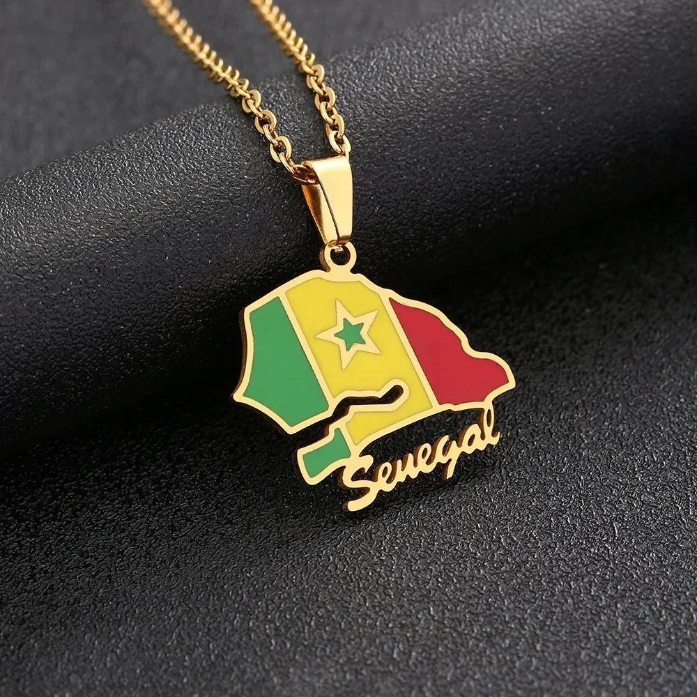 Amazon Hot Selling Stainless Steel Senegal Map Necklace Men's and Women's National Style Couple's Necklace  Jewelry