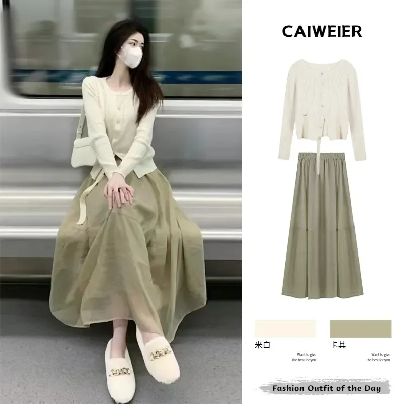 

Весенне-осенний классический костюм, новинка 2025 года, легкий, для зрелых, элегантная одежда, нерегулярный топ, юбка, комплект из двух предметов