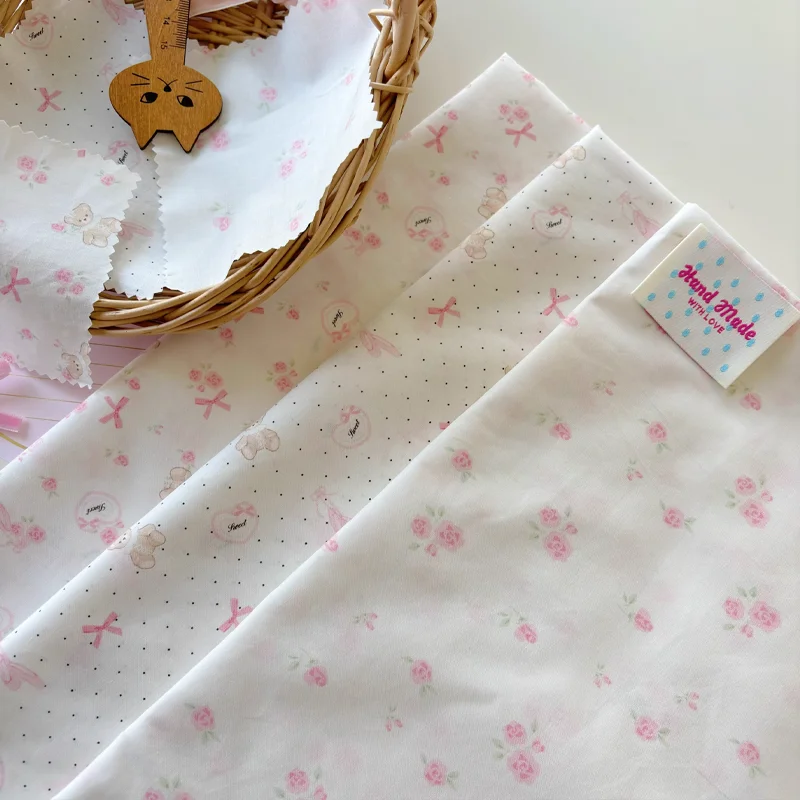 

145cm*50cm Cotton Fabric Pink Floral Polka Dot Dress Sleepwear Handmade DIY Fabric