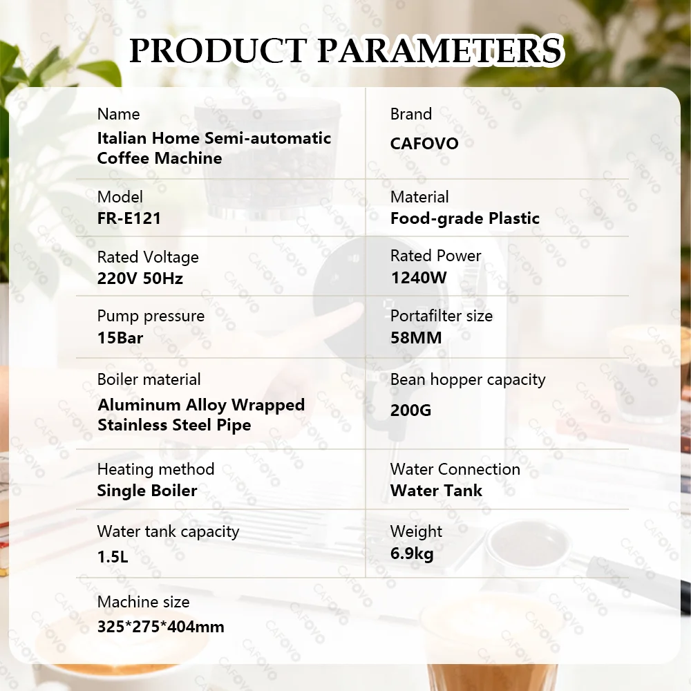 CAFOVO CG01 15 Bar 58mm Semi-Automatic Espresso Machine with Grinder With 30-Step Grinder Cold Brew Coffee Maker for Home Cafe