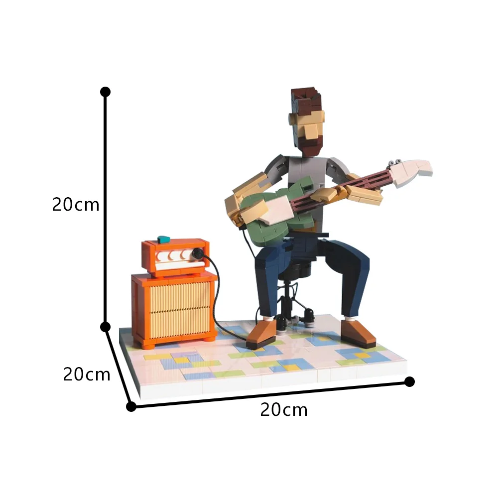 MOC Jam Sessie Gitarist Model Bouwstenen Klassieke Muziek Jazz Stage Swing Gitaar Action Figure Gemonteerd Baksteen Speelgoed Cadeau
