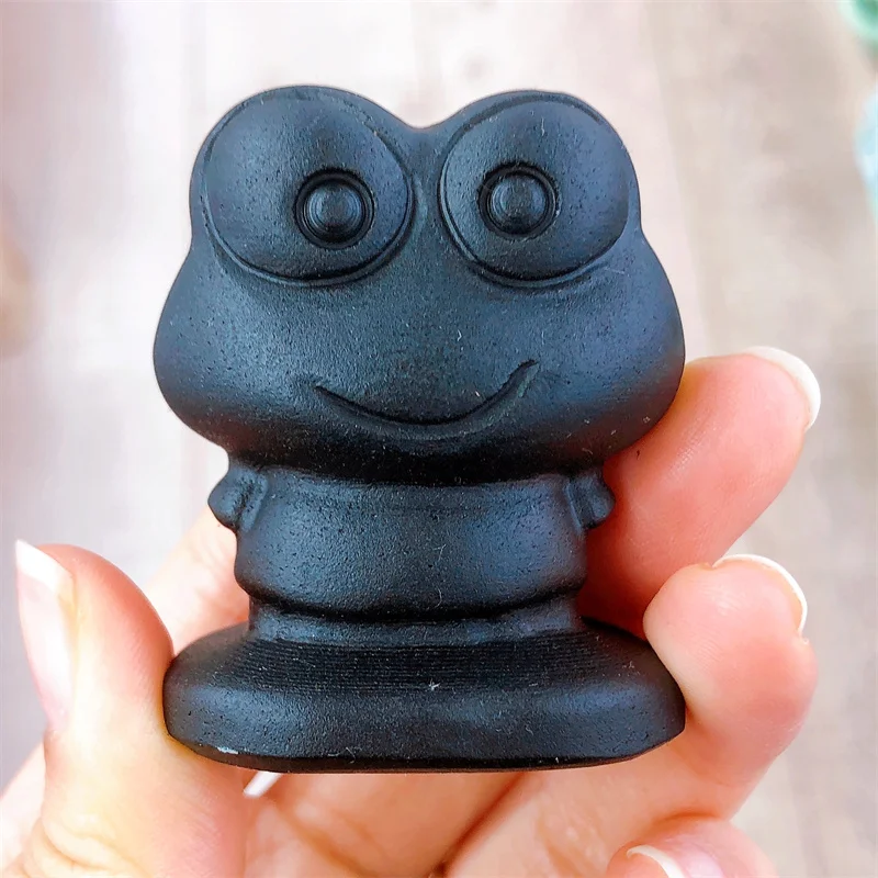 

Natural Black Obsidian Frog Carving Crystal Figurine Carving Animal Home Decorations Healthy Children Toy 1PCS