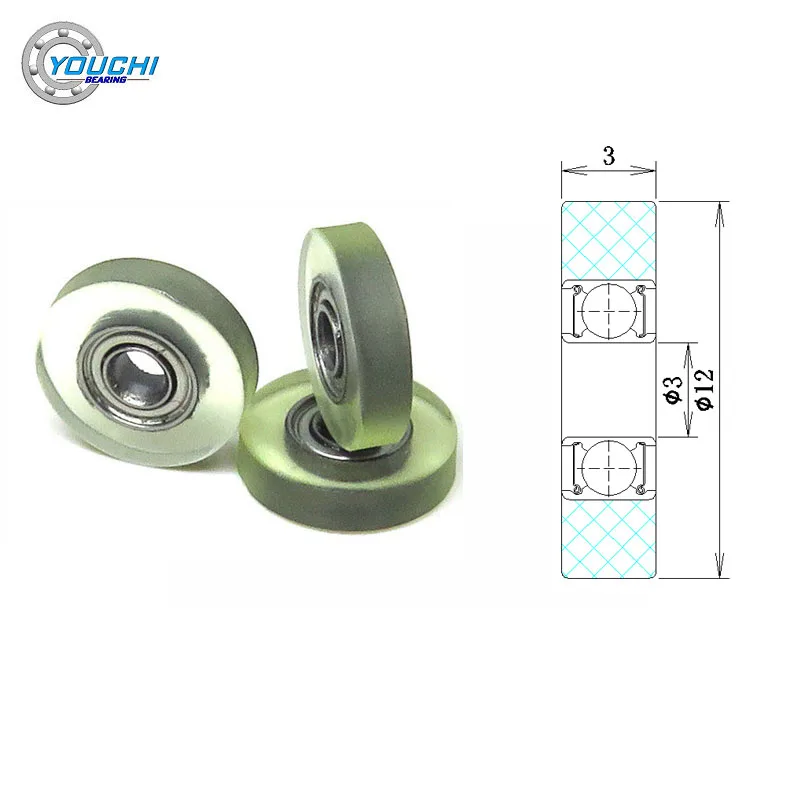 

5pcs OD 12mm Miniature Poly Urethane Coated Roller With 683Z Bearing 3x12x3mm PU68312-3 PU Covered Ambry Pulley 3*12*3