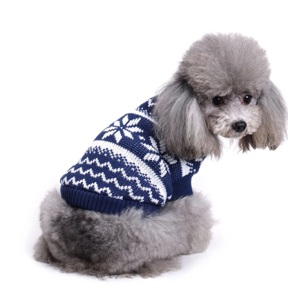 

Winter Warm Pet Turtleneck Sweater Snowflake Pattern Christmas Puppy Clothes Blue Size S Adorable Knitted Sweater Festive Outfit