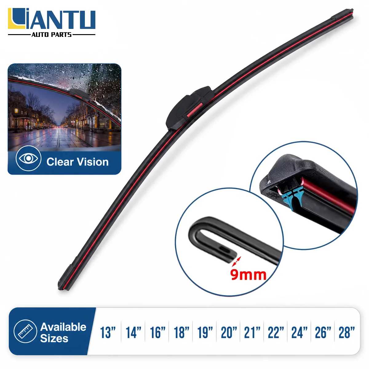1pc Car Windshield Double Rubber Wiper J/U Hook Universal Windshield Wiper Advanced Durable High Quality Car Accessories
