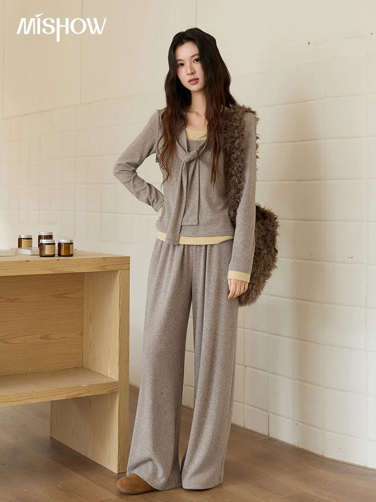 MISHOW イラスティックウエストカジュアルパンツ 2025 秋冬 無地 フルレングスパンツ ルーズワイドレッグパンツ オフィスレディ MXE89K1119