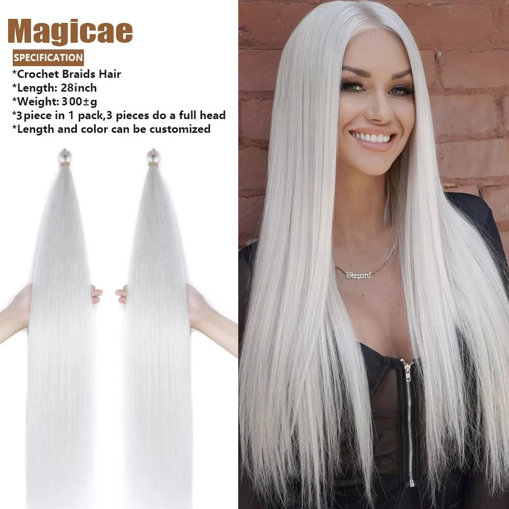 

Magicae Braiding Crochet Hair High Heat Resistant 3Pcs 28inches Synthetic Ombre Brown Silver White Straight Bundles Extension