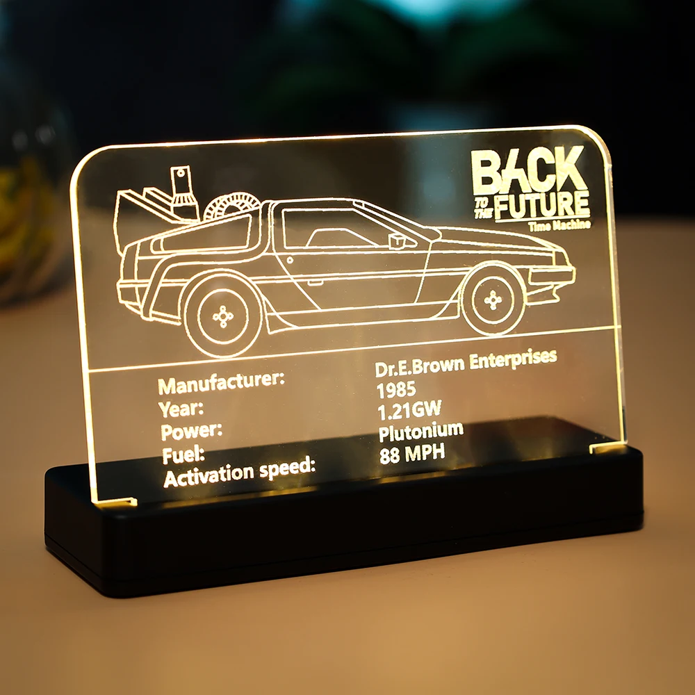 

LED Light Acrylic Display Board Sign Plate Nameplate for LEGO Back To The Future Time Machine 10300 Building Blocks Bricks Toys