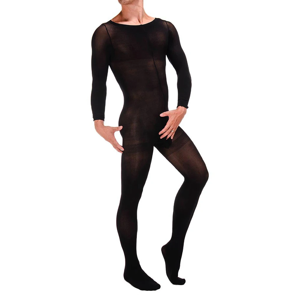 Full Body Mesh Bodysuit For Men High Elastic Pantyhose Body Stockings See Through Teddies Jumpsuits Male Sheer Erotic Lingerie