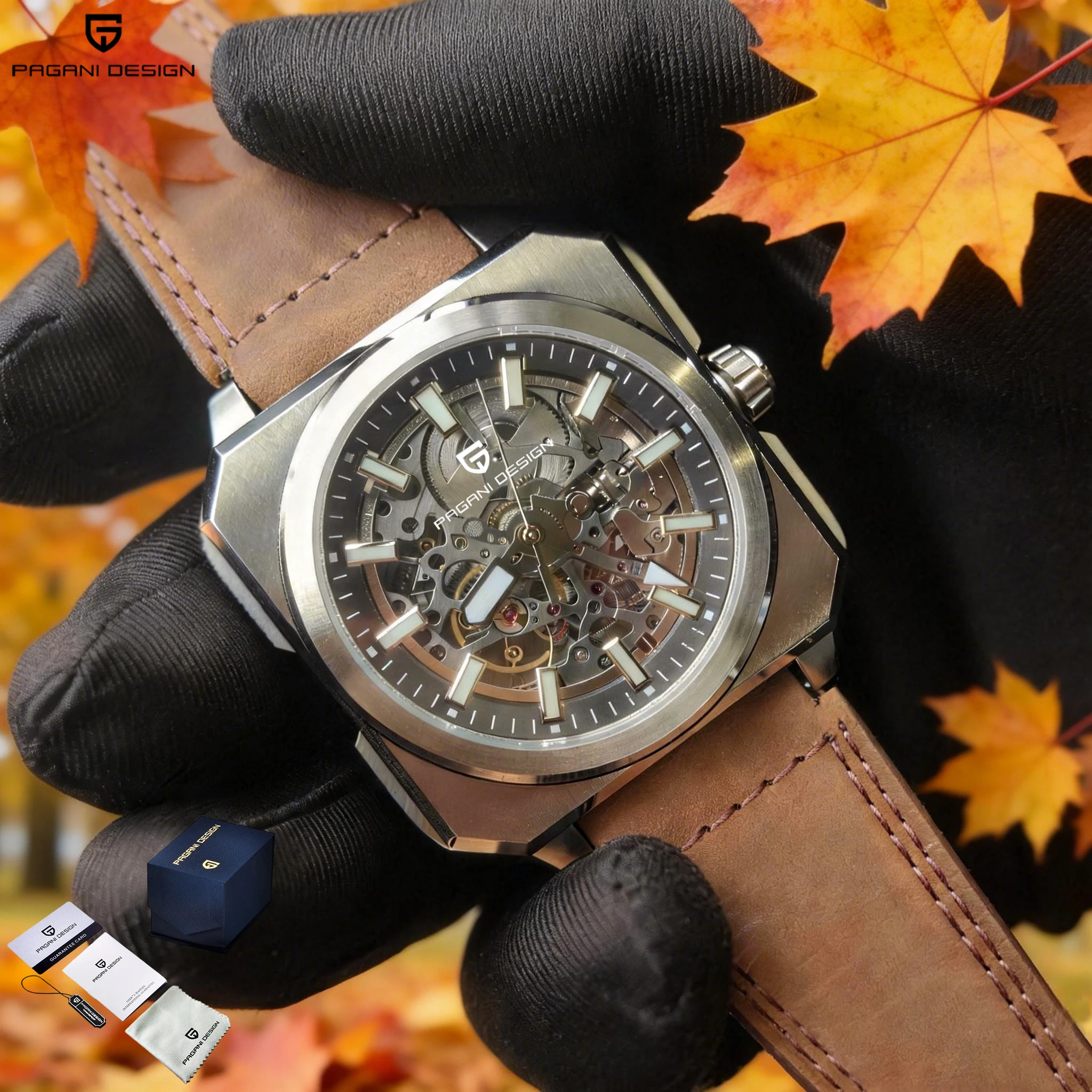 PAGANI DESIGN 2026 New Mens Mechanical Watch Waterproof Full Hollow Design Luminous Sport Sapphire Glass Mirror WristwatchPD1791