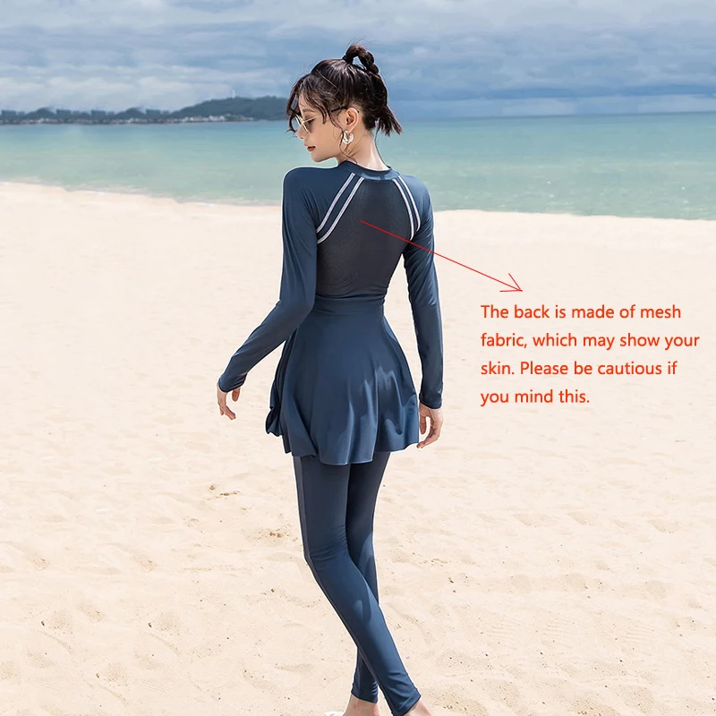Muslim Swimwear Women Long Sleeve One Piece Islamic Swimming Suit Bathing Suit Modest Swimsuit With Skirt Borkini Mujer Islamico