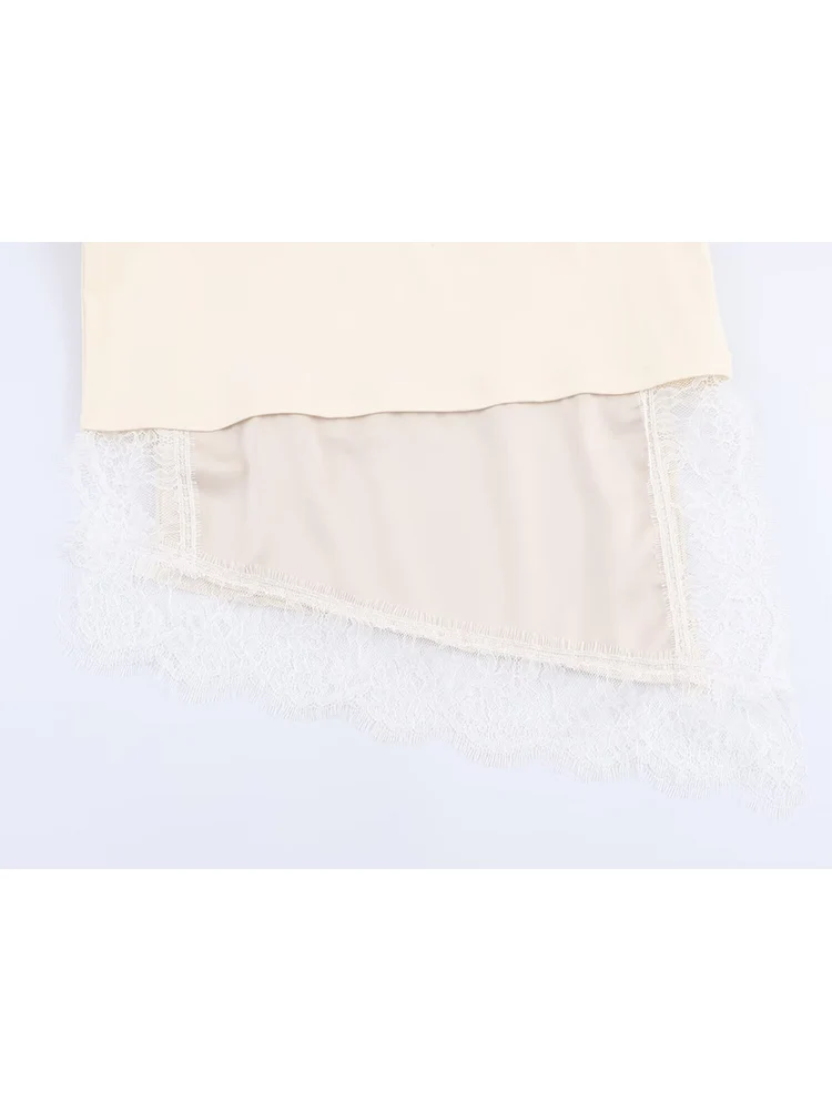    Vrouwen Chic Kant Patchwork T-shirts Effen Kleur Asymmetrische Zoom Casual Korte Mouw Tops 2026 Nieuwe Losse Vrouwelijke Outfit