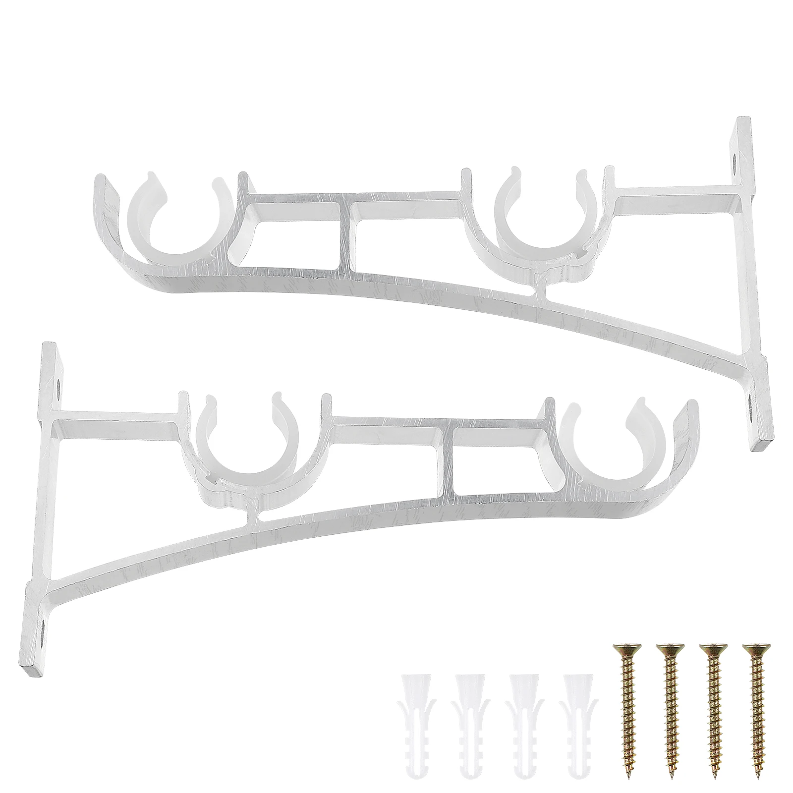 

2pcs Curtain Rod Bracket Aluminum Alloy Heavy Duty Holder For Curtain Rod Rust-Resistant Double Brackets Easy Install White