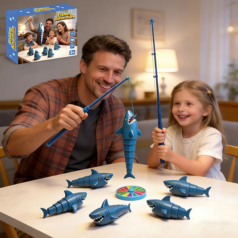 Haifisch-Angelspiel für Kinder mit Ruten und Spinner, interaktives Familien-Tischspiel, Badespielzeug für Pool und Strand, Geburtstagsgeschenk für Jungen und Mädchen – Detail 4