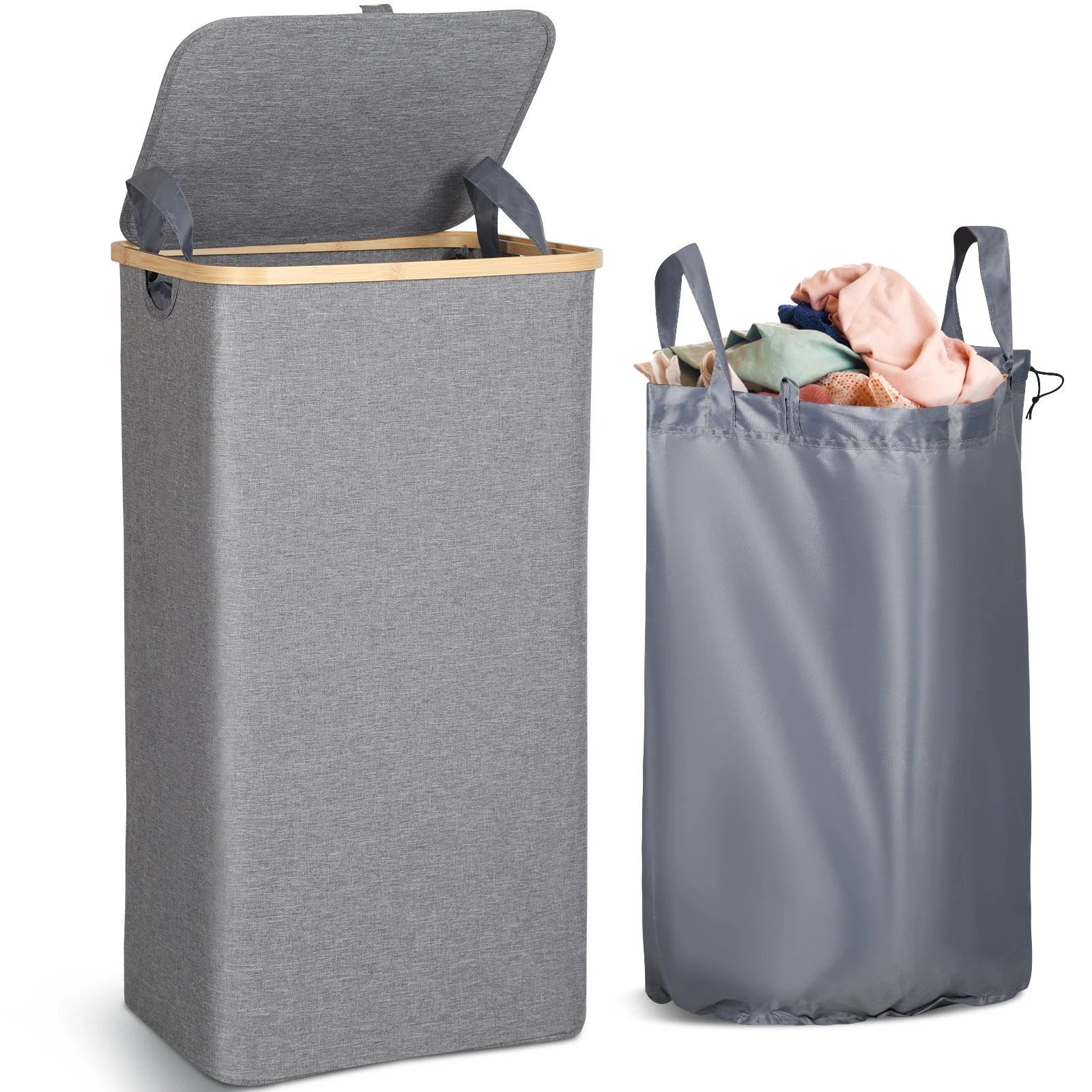 

Laundry Basket With Lid, 105 L, Foldable 600D Oxford Fabric With Removable Laundry Bag, Bamboo Laundry Box, Laundry Sorter