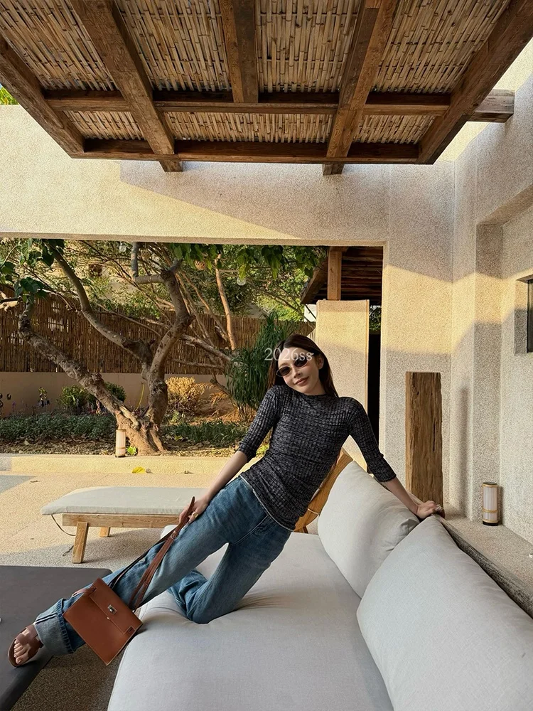 

Spring Summer High Waist Straight Leg Blue Jeans Women's Cotton Commute Pants Breathable Comfortable Casual Straight Cut