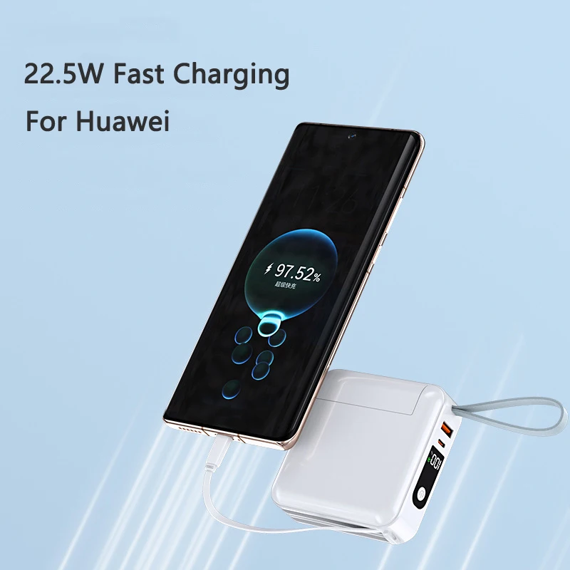 30000mAhモバイルバッテリー、取り外し可能なケーブルとACプラグ付き、22.5W急速充電、iPhone 16、Samsung S25、Huawei、Xiaomi対応