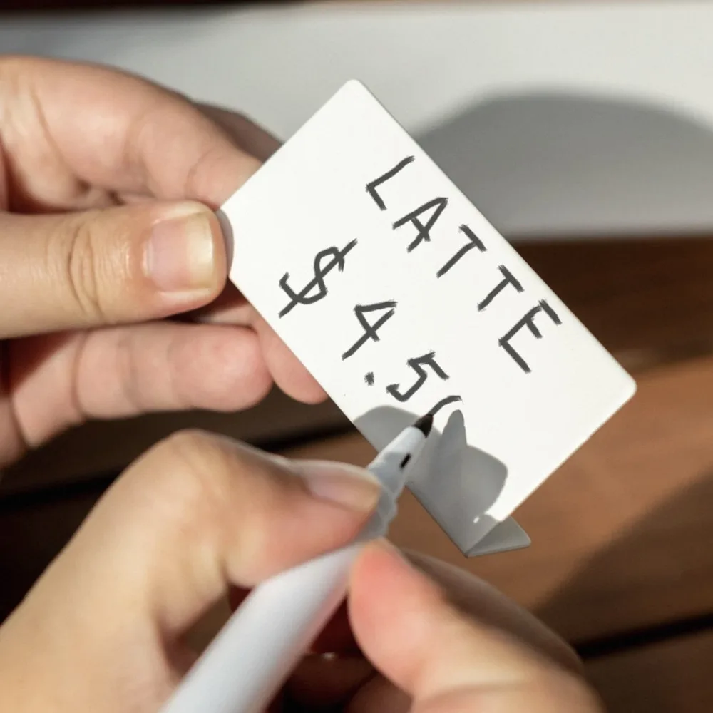 1pack L‑Shape Erasable Metal Price Tag Stand Blank Hand‑write Table Sign for Bakery Supermarket Cake Display
