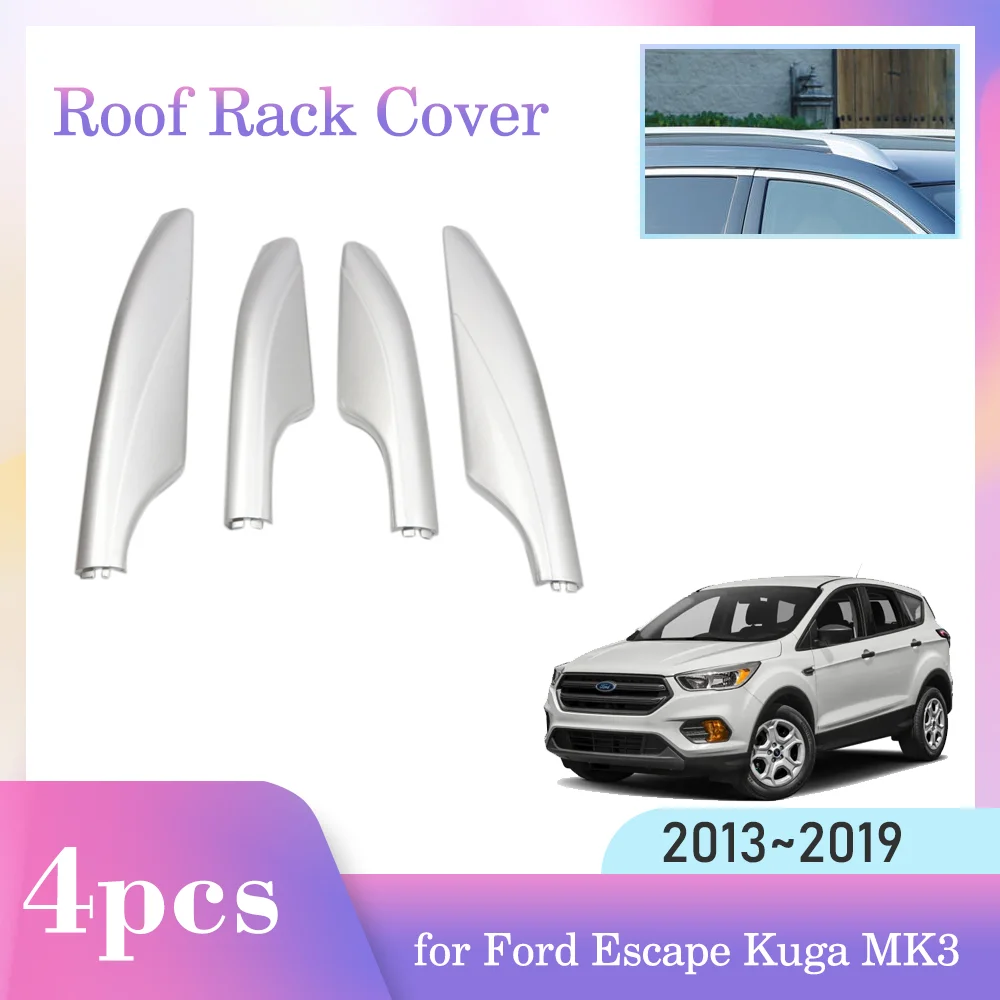 Car Roof Rack Cover for Ford Escape Kuga MK3 2013~2019 2014 2015 2016 Luggage Bar Cap Trim Rail End Shell Plasitc Accessories