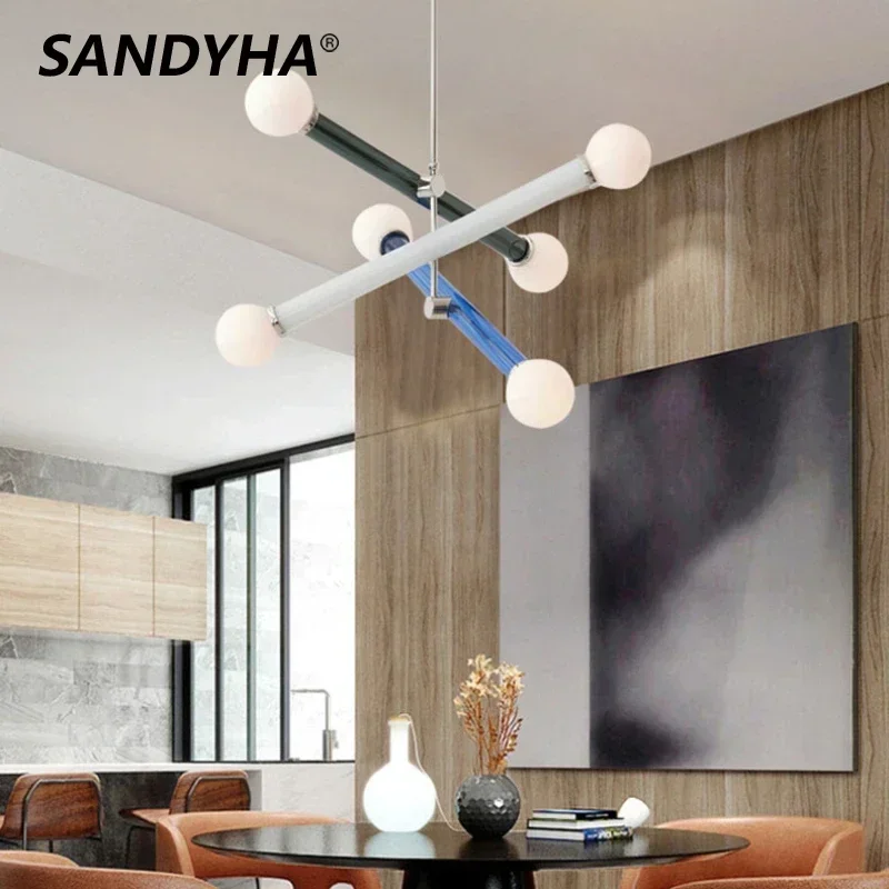 

SANDYHA Nordic Modern Minimalist Smoke Grey Crystal Pendant Lights For Living Room Dining Bedrooms Glass Decor Creative Lig