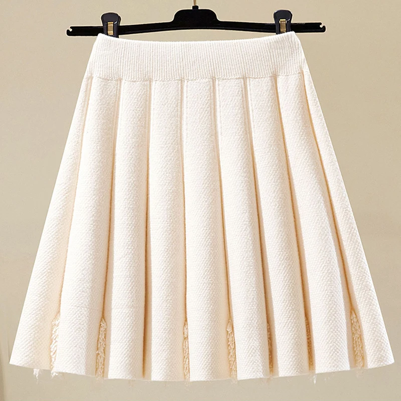 All Match Knitting Short Pleated Skirt Women Autumn Winter 2025 High Waist Mini Skirts Woman Casual Solid Thick A Line Skirts
