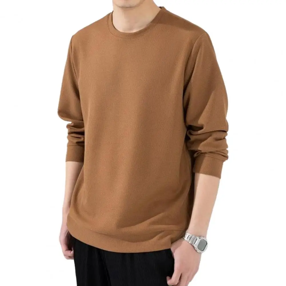 Loose Thick Men Sweatshirt Fall Spring Top Solid Color Tee Shirt Long Sleeve Pullover Mid Length Men Sweatshirt