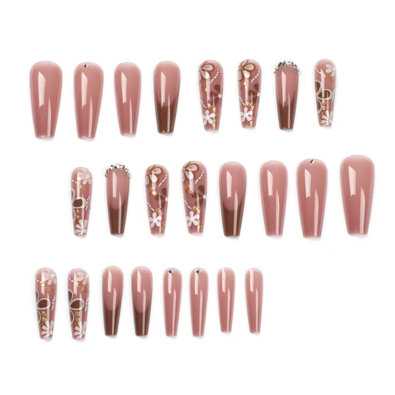 Imprensa acrílica em unhas para mulheres, vara em unhas, capa completa, cola em unhas postiças com desenhos, meninas, 24 pcs