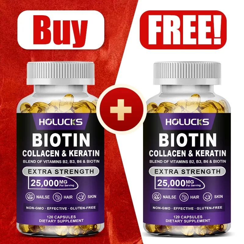 Buy 1 Get 1 Free! Biotin Collagen & Keratin Capsules, Support Strong Hair,  Reduces Hair Loss, Glowing Skin & Fast Nail Growth