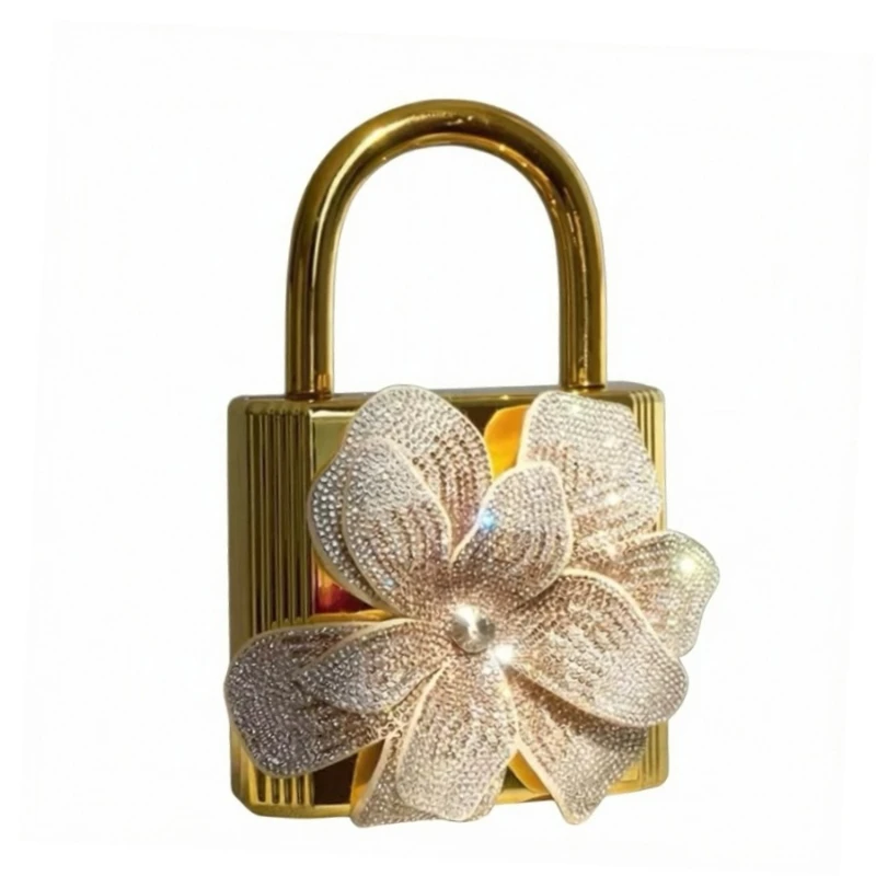 Luxury Evening Clutch Bag for Women Lock Shaped 3D Diamonds Flower Acrylic Handbag Fashion Party Wedding Chains Crossbody Bag