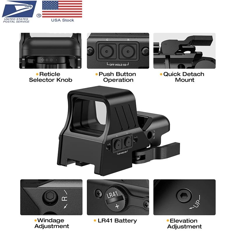 

MidTen 1X22X33 Red Dot Sight 4 Reticles Reflex Sights Optics Scope Quick Detach Mount For 20mm Picatinny Rail For Hunting