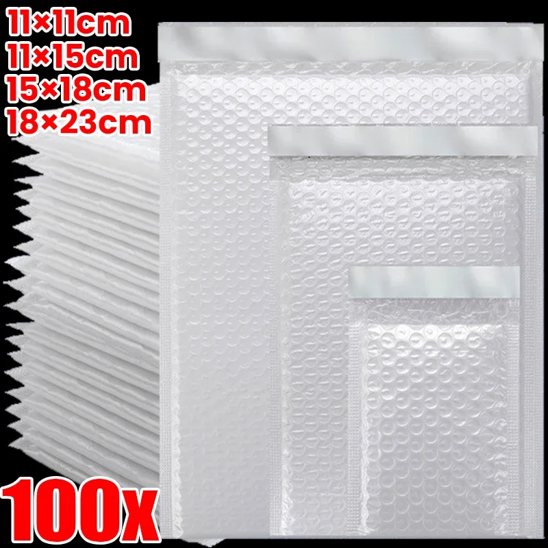 10/100Pcs Foam Storage Pouch Waterproof White Bubble Envelopes Bag Adhesive Self Seal Shipping Packaging Courier Mailers Pack