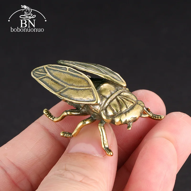 Metal Brass Insect Cicada Figurine Miniature Desktop Ornament Study Table Decoration Craft Accessories Retro Small Animal Statue