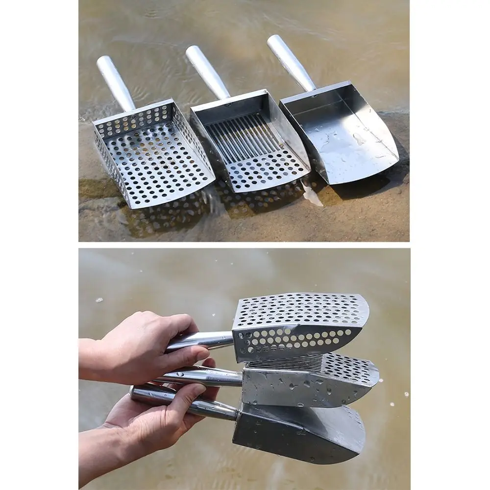 Stainless Steel Beach Mesh Sand Shovel Portable Handheld Sand Sifter Rust-proof Comfortable Grip Clam Digging Shovel