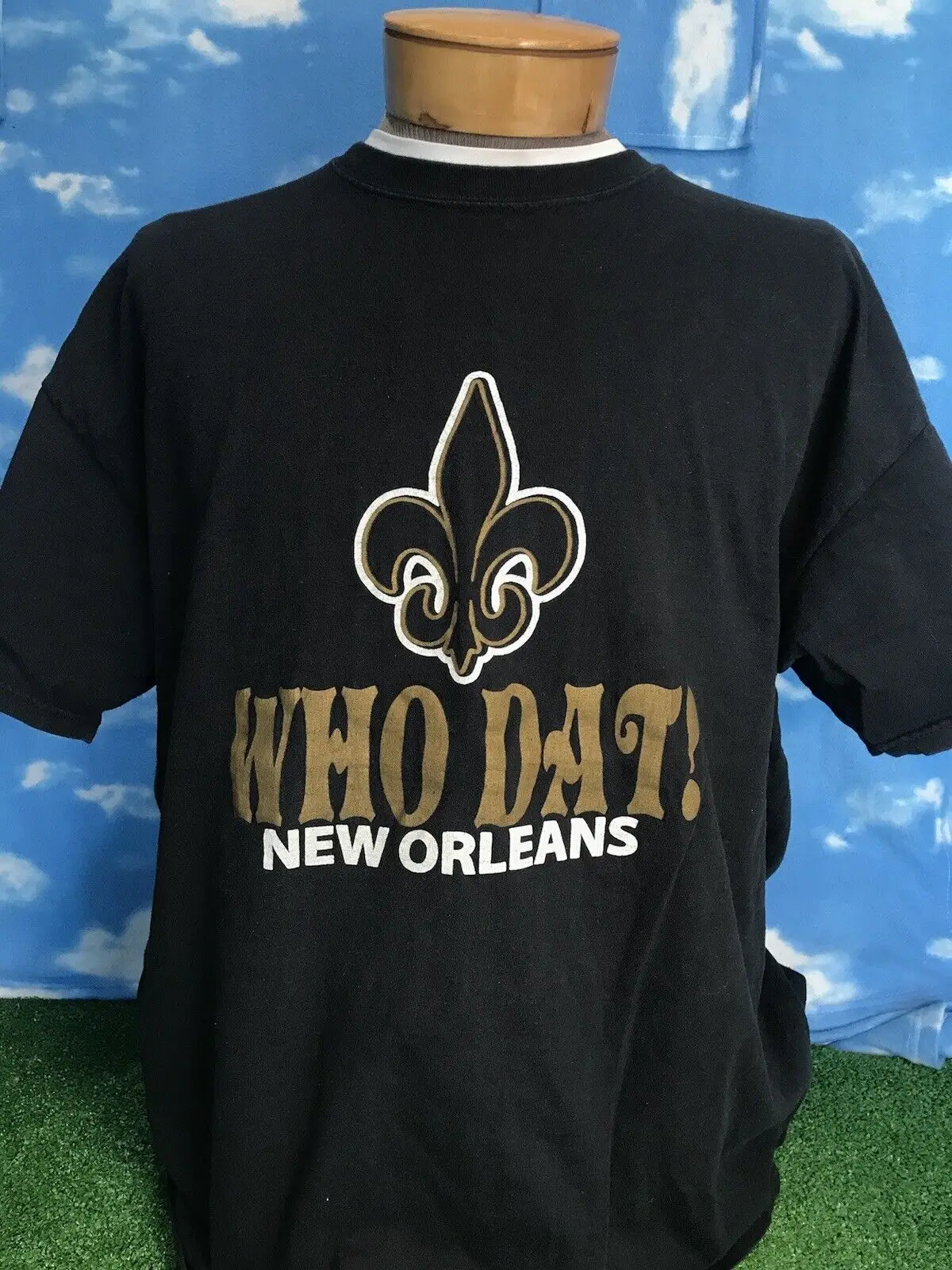 New Orlean Saints T Shirt WHO DAT Fruit Of The Loom 2XL XXL Black C43