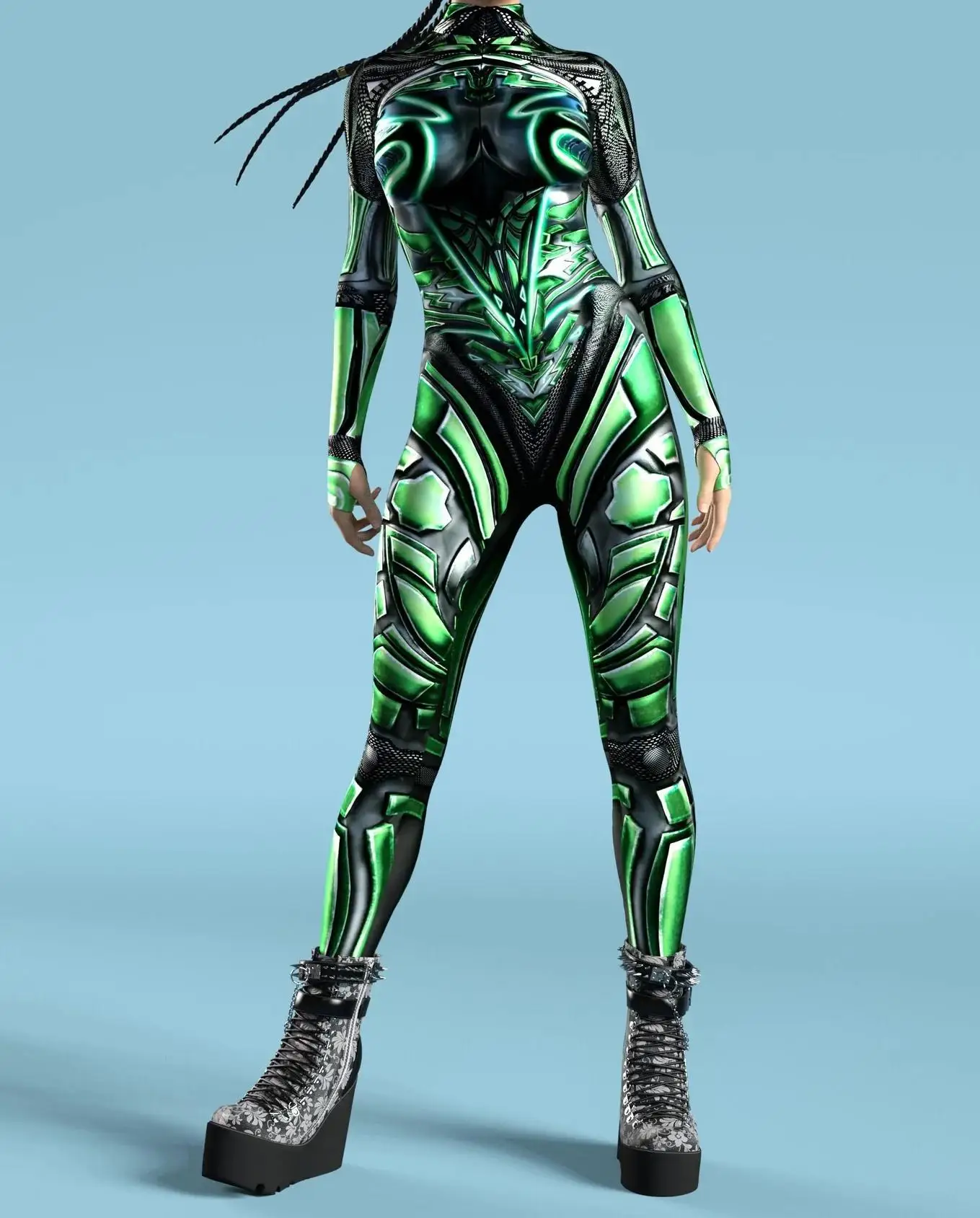 Armour Cyber Damen Cosplay Punk Jumpsuit Kostüm für Feiertage, Halloween-Party, Ausgefallene Aufführungen, Bodysuits, Rompers, Zentai – Detail 7
