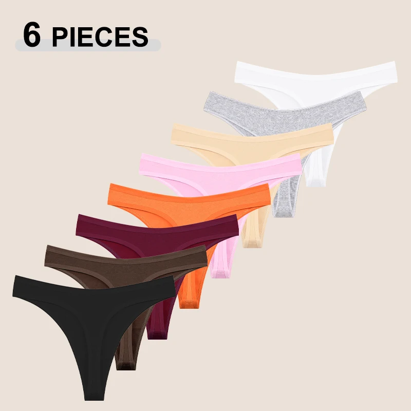 6 Teile/satz frauen Sexy Low Taille Baumwolle Höschen Nahtlose Einfarbig Bequeme Thongs Weibliche Elastische Atmungsaktive G-Strings S-XL