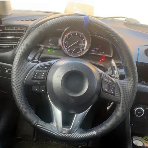 Imagen 2 del producto DIY protector para volante de cuero personalizado Interior de fibra de carbono apto para Mazda 3 Axela Mazda 6 Atenza Mazda 2 CX-3 CX3 CX-5 CX5