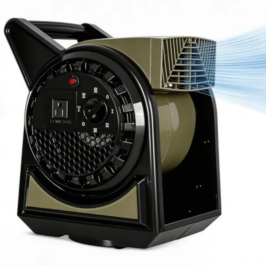 

Professional pivoting utility fan for drying in garage and job sites, black ABS plastic, 15 450 CFM with 3 speeds and AC outlet