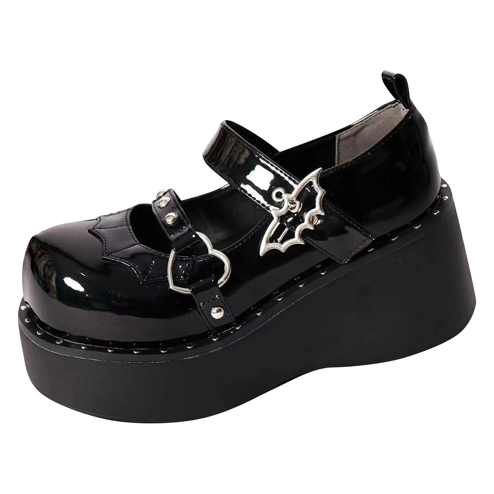 Mary Janes Shoes For Women'S Pumps Medium Heel Platform Heels Kawaii Lolita Fashion Round Toe Girls School Gothic