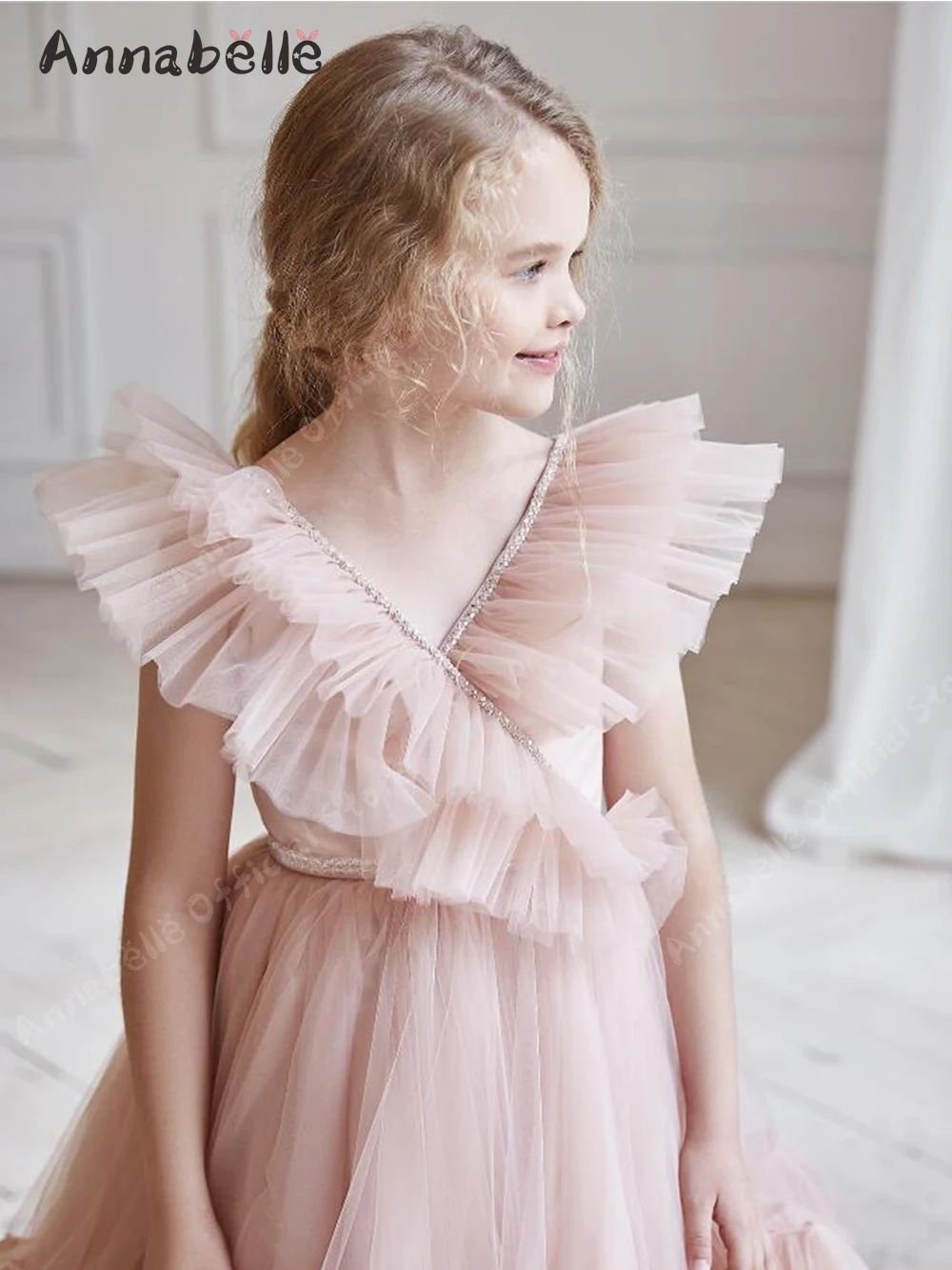 Annabelle-Robe élégante à volants pour fille, tenue à fleurs de rinçage, pour fête de mariage, occasion formelle