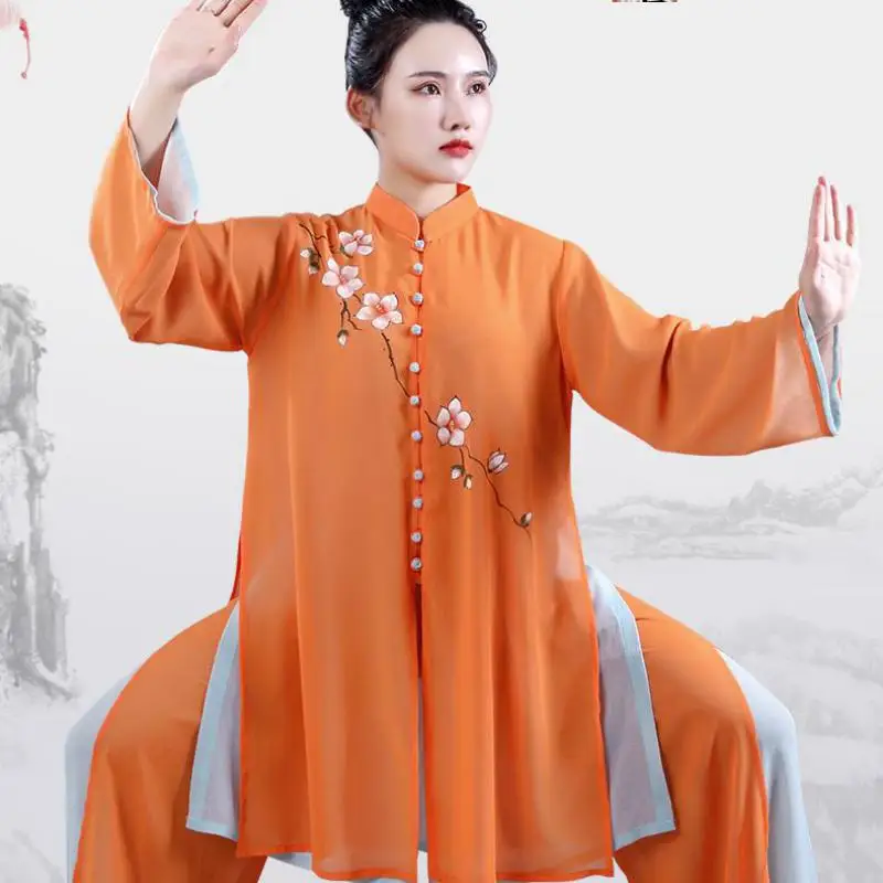 Women Soft Silk Satin Tai Chi Suit Female Kung Fu Wushu Martial Arts Uniform Wing Chun Jacket Pants Oriental Exercise Clothing