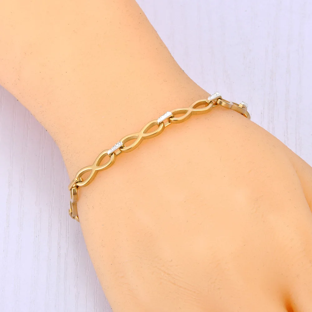 Lokaer Waterproof Fashion Infinite Eternity Chain Bracelet 18k Gold Plated 316L Stainless Steel Hand Bangles For Women B24050