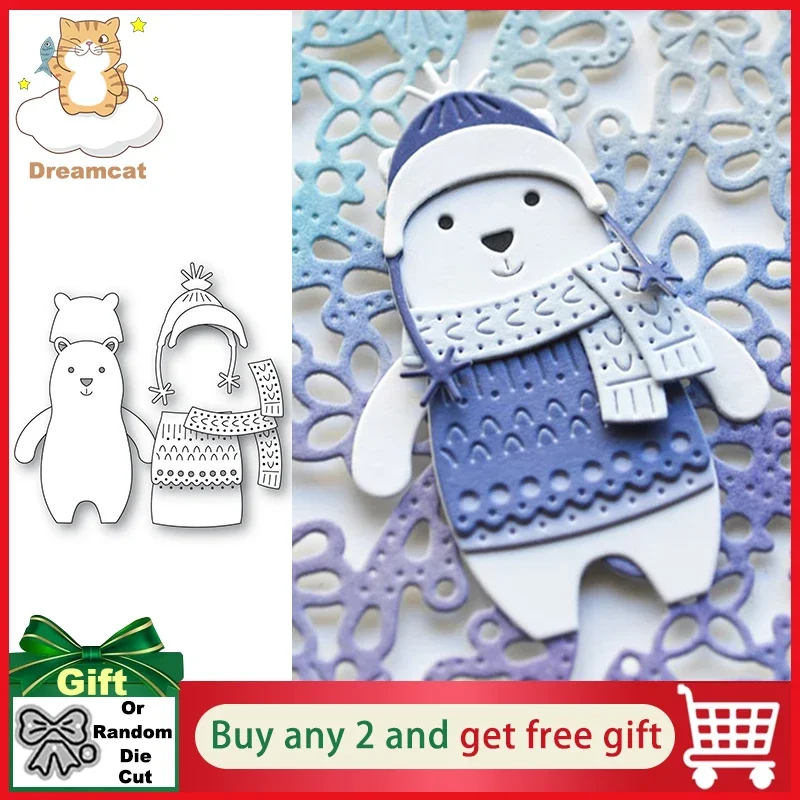Winter Sweater Scarf Hat New Polar Bear Metal Cutting Dies Stencils For DIY Scrapbooking Decorative Embossing Handcraft Template