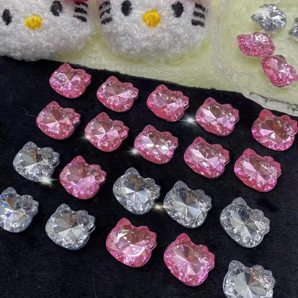 10 stks 3D Sanrio Hello Kitty Nail Art Transparant/Roze Cartoon KT Kat Strass Charme Decoratie DIY Nail Art Crystal Accessorie