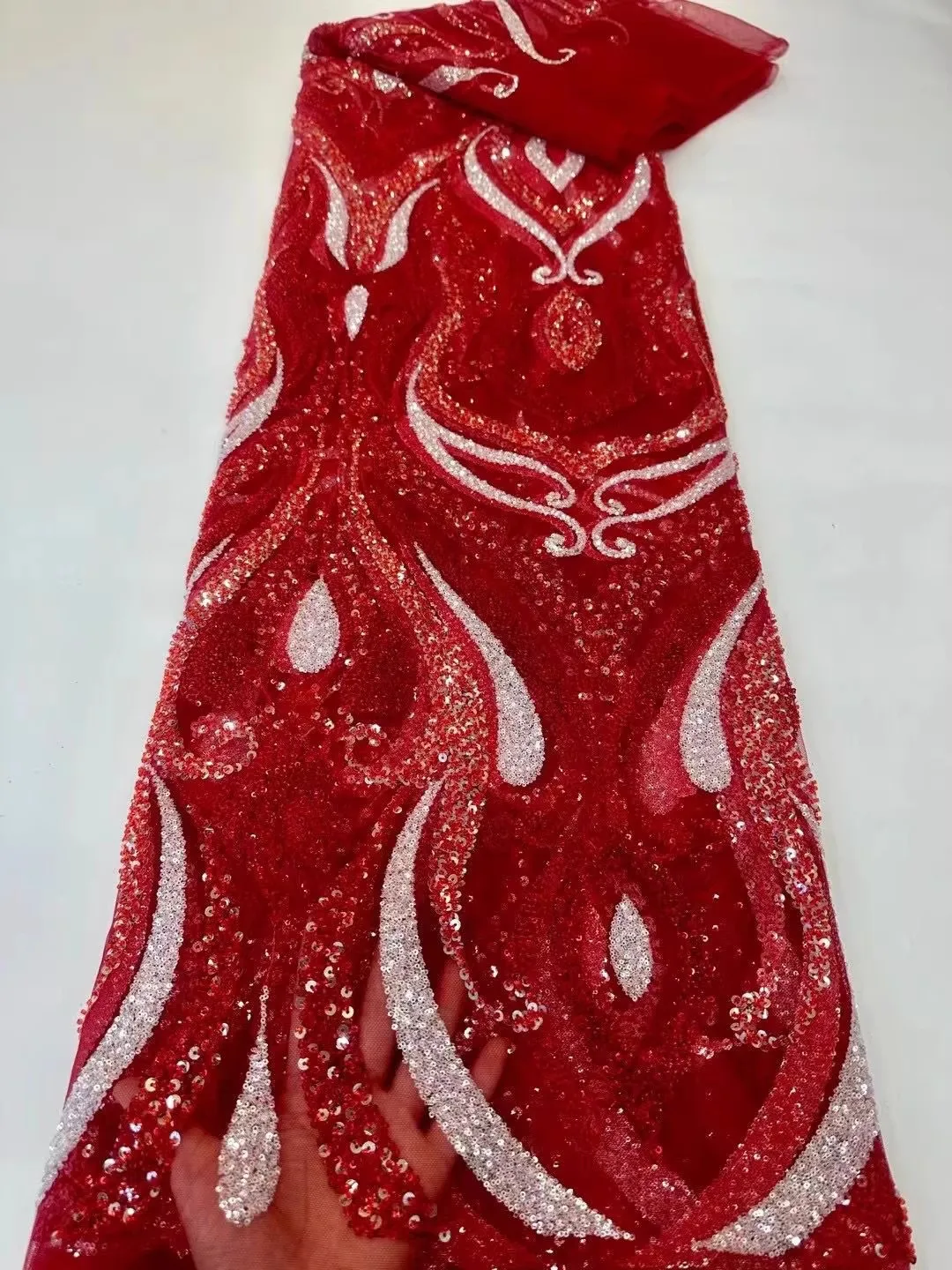 

1 ярд Изысканная ткань с бисером, пайетками и цветочной вышивкой для свадебных платьев, ципао, шитья, роскошная марлевая ткань