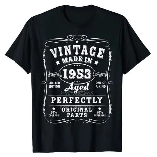 Vintage-Dekorationen zum 73. Geburtstag für Männer, lustiges T-Shirt zum 73. Geburtstag 1953, Papa, Opa, Geschenke, klassisches Retro-Grafik-T-Shirt, lässige Oberteile