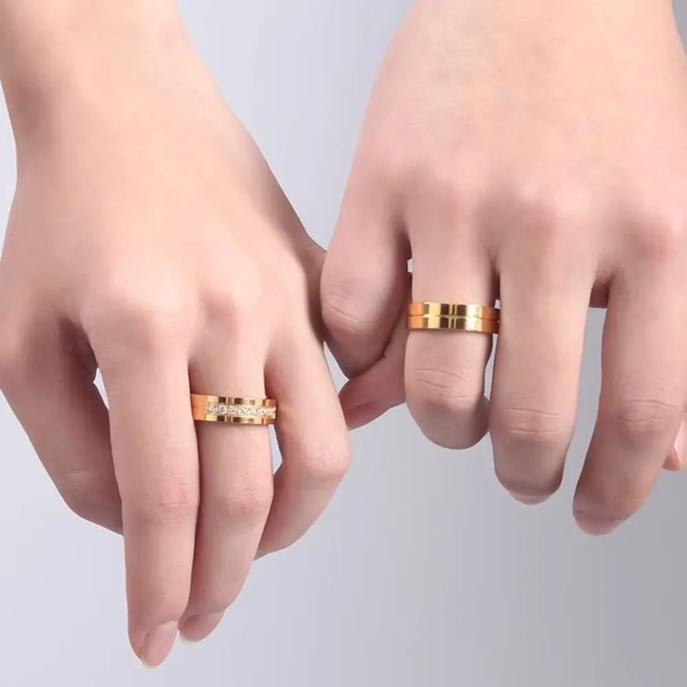 Gold Color Wedding Bands Ring for Women Men Jewelry Stainless Steel Engagement Ring Couple Anniversary Gift Amazing Price