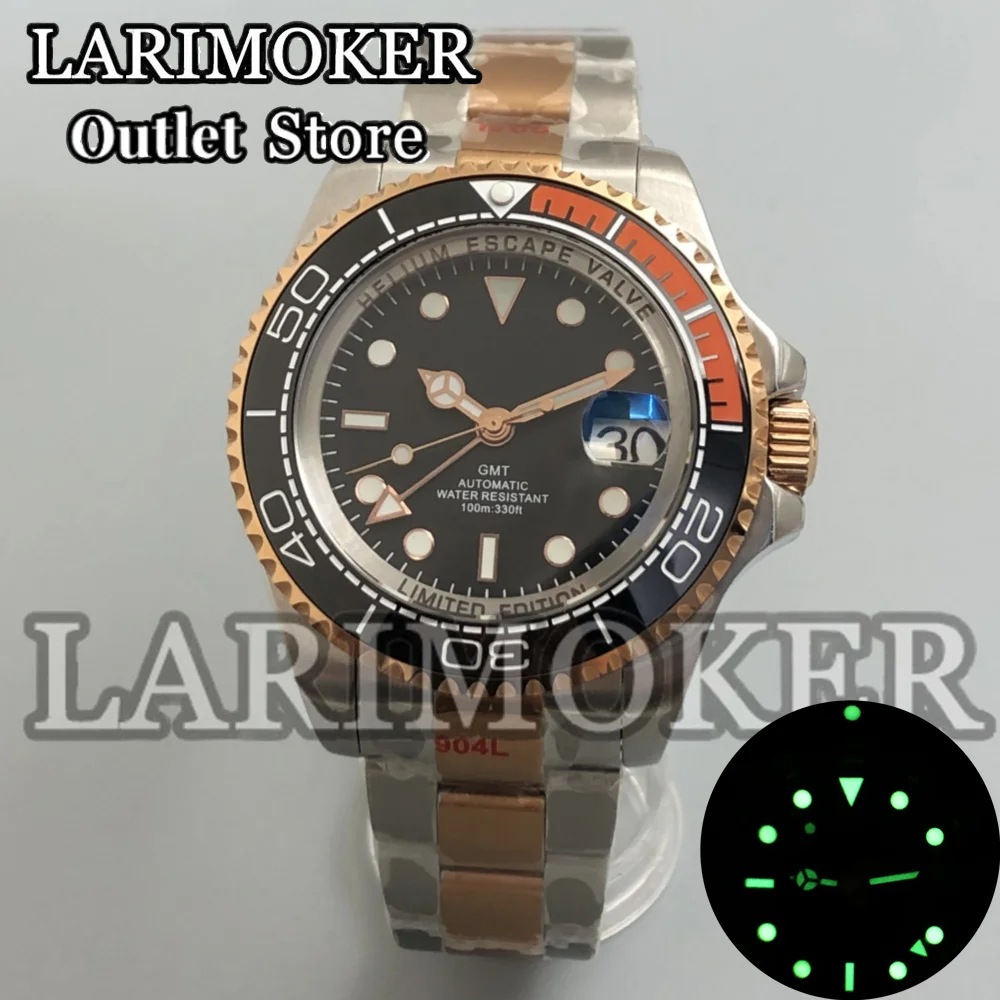 LARIMOKER 43mm Automatic Men Watch Silver Two-Tone Rose Gold Watch Blue AR Sapphire Glass NH34 DG3804 movement Bezel Ring