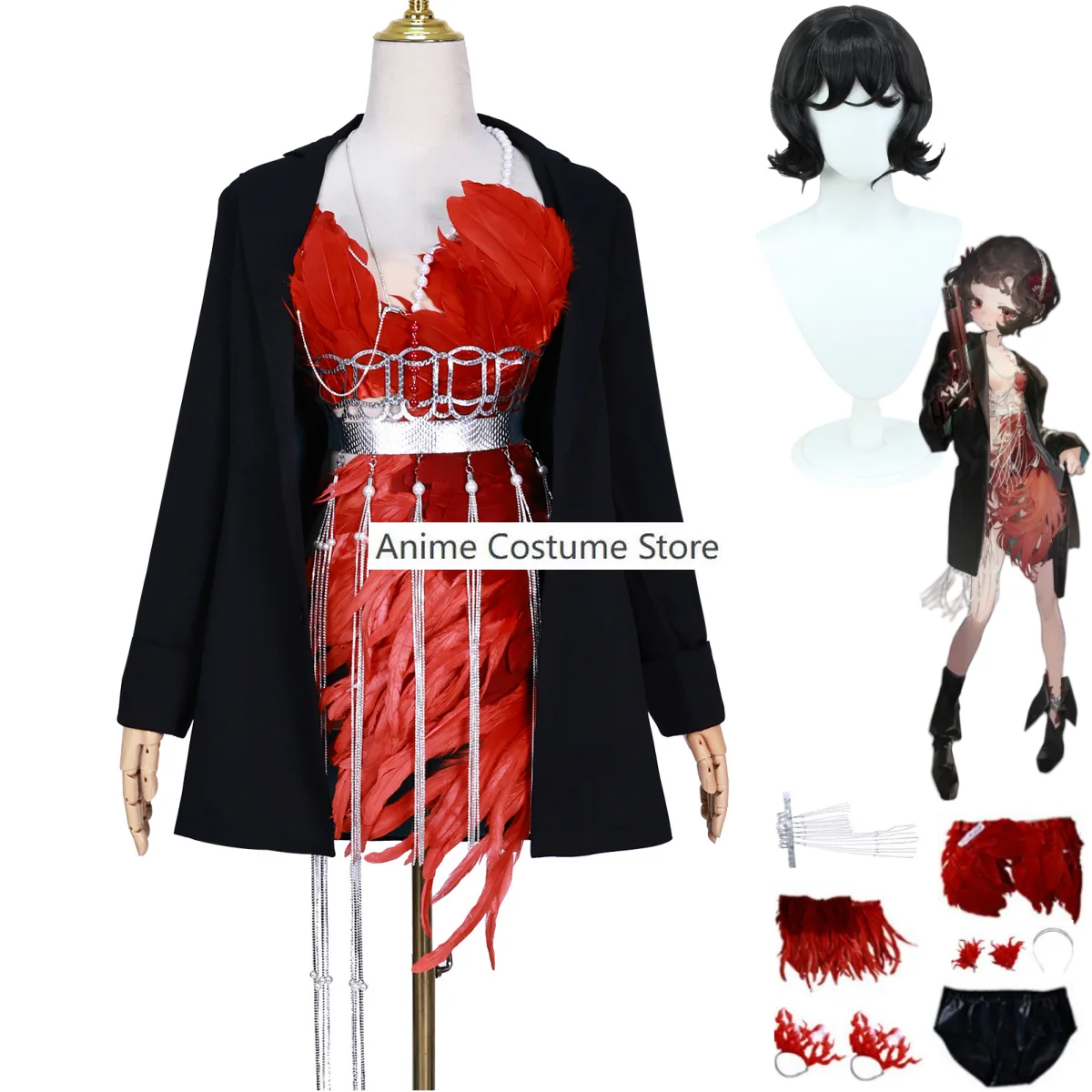 Game Reverse:1999 Schneider Cosplay Costume Manus Vindictae Member Wig Red Feather Evening Dress Woman Sexy Carnival Party Suit