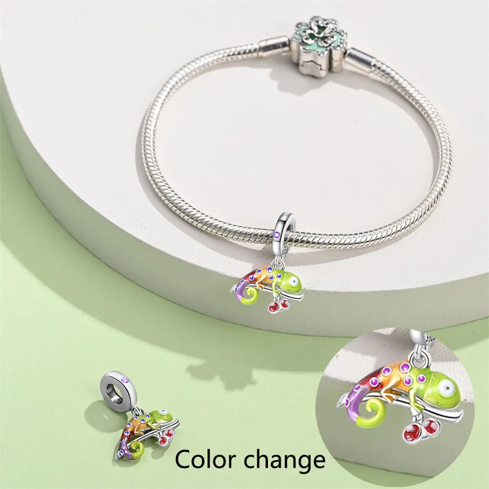 Fit 3mm 925 Original Bracelets Fashion 925 Sterling Silver Chameleon Ladybird Change Color Charms Beads Fine DIY Jewelry Gifts